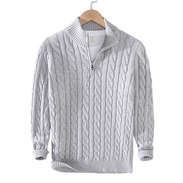 Strikket pullover med lynlås og struktureret mønster
