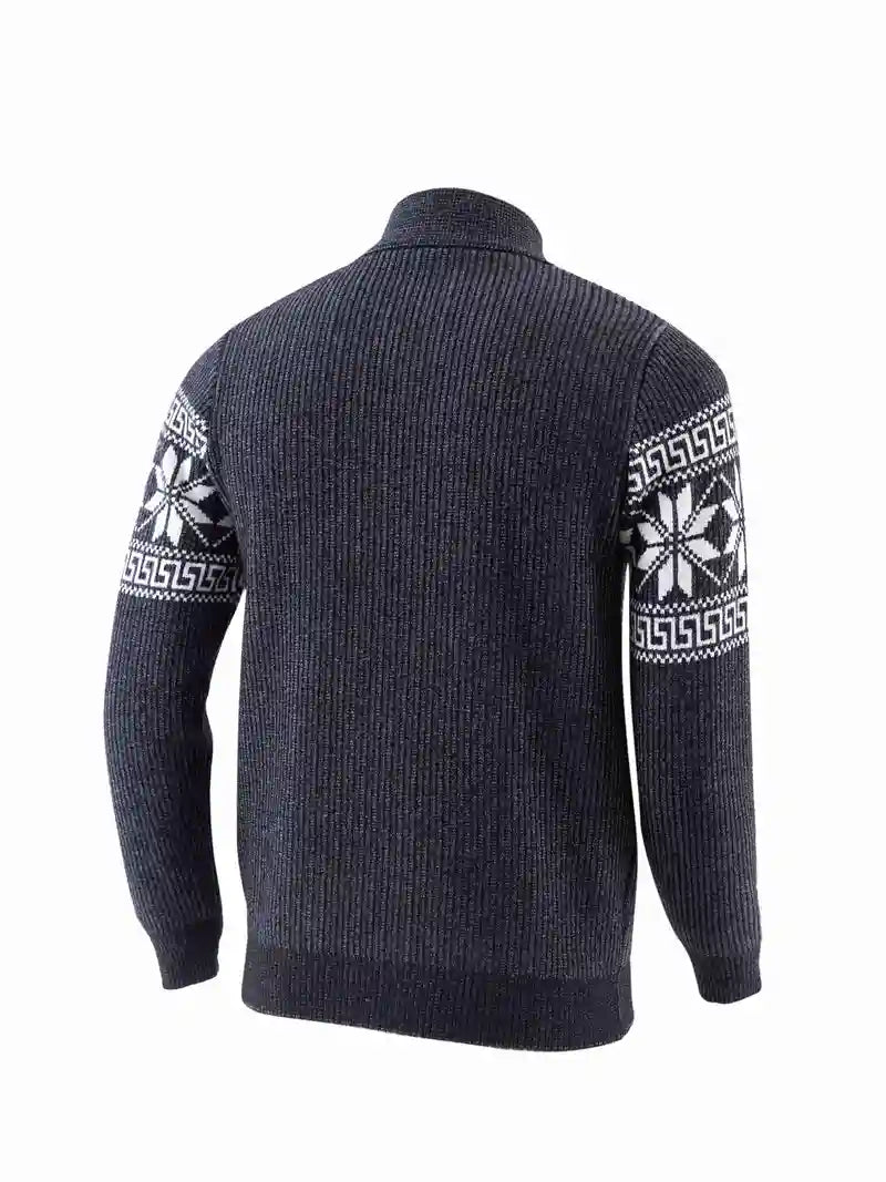 Strikket pullover med lynlås-krave og grafisk mønster