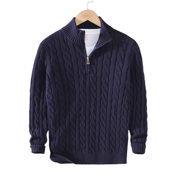 Strikket pullover med lynlås og struktureret mønster