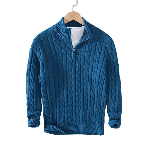 Strikket pullover med lynlås og struktureret mønster
