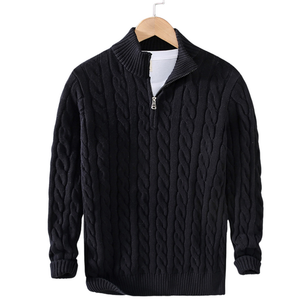 Strikket pullover med lynlås og struktureret mønster