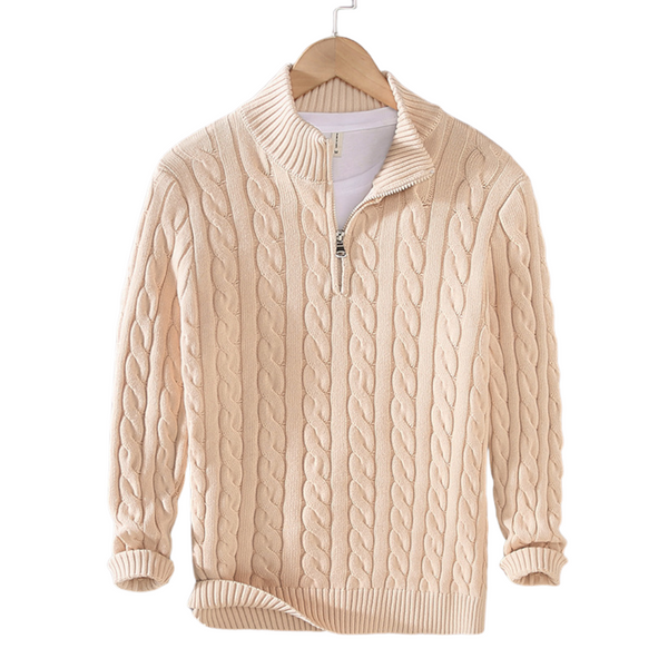 Strikket pullover med lynlås og struktureret mønster