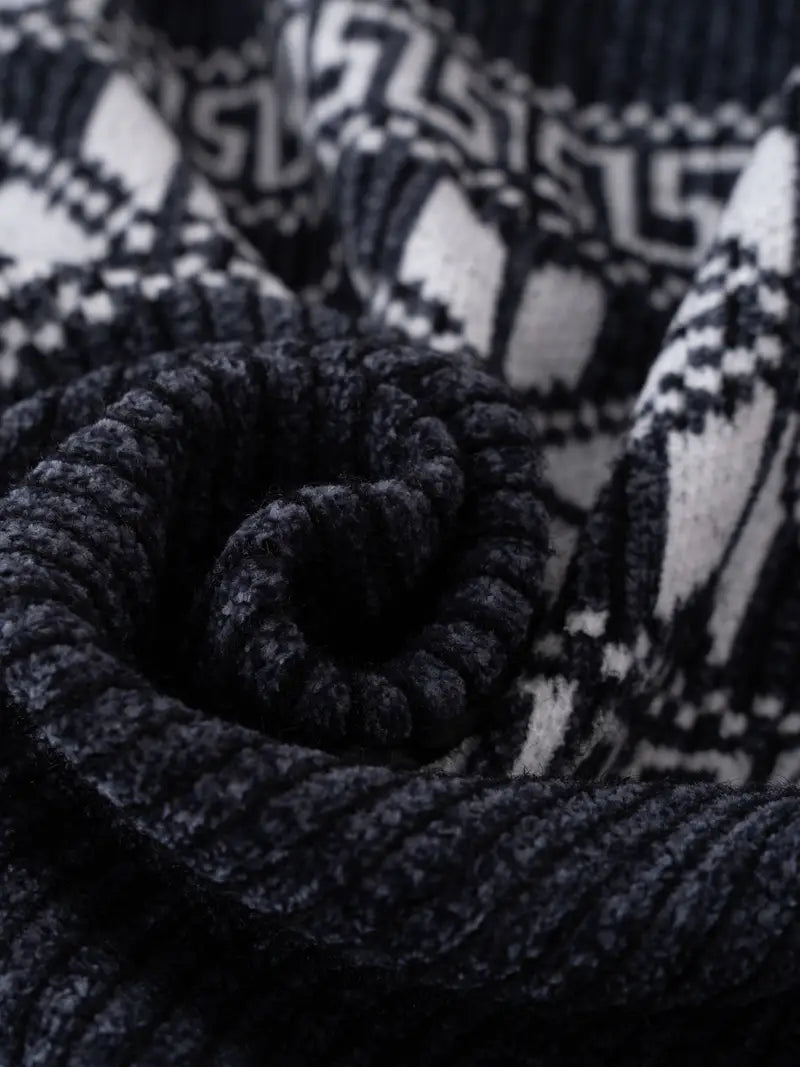 Strikket pullover med lynlås-krave og grafisk mønster